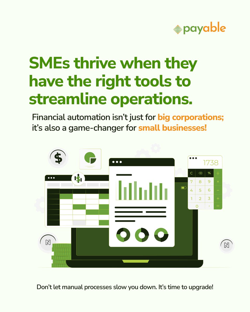 payableafrica's tweet image. SMEs deserve tools that make life easier. ✅ Automate your payments, reduce errors, and focus on what matters—growing your business!

Ready to make the switch?
✔️ Click here to get started: bit.ly/4dvVd37

#smesolutions #businessautomation #payableafrica #growthtools