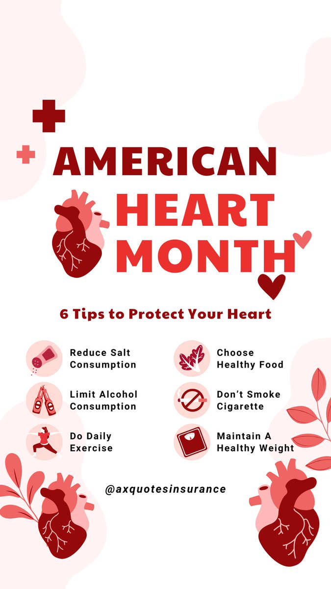 axquotesinsured's tweet image. American Heart Month Is A Time To Prioritize And Pay Attention To Our Tickers. 

Heart Disease Affects Millions Of People As Young As 40. 
Minimize Your Risk With These #HeartHealthyTips 

#AxQuotes #healthlife  #adultinglikeapro #healthinsurancecoverage #lifeinsurancequestions