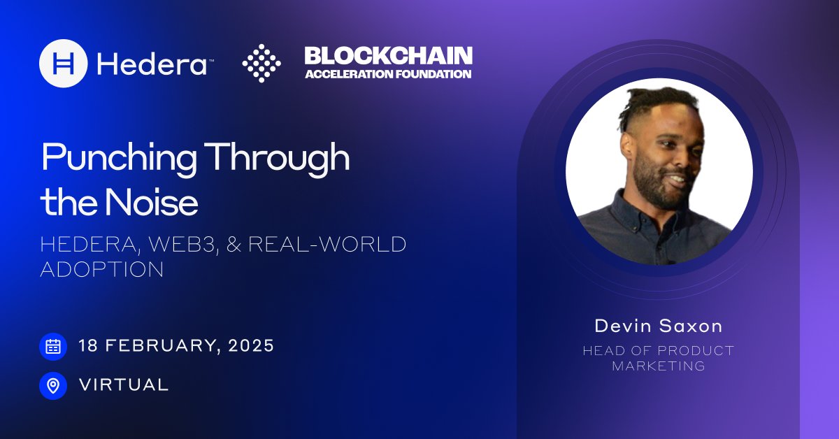 Hedera (@hedera) on Twitter photo 🎧 Upcoming virtual event: 'Punching Through the Noise: Hedera, Web3, and Real-World Adoption'
Join us on February 18th! <a href="/dsax10/">Devin Saxon</a>, Head of Product Marketing at <a href="/hashgraph/">Hashgraph</a>, will provide a deep dive into what makes Hedera the enterprise-grade network of choice and real-world use 🎧 Upcoming virtual event: 'Punching Through the Noise: Hedera, Web3, and Real-World Adoption'
Join us on February 18th! <a href="/dsax10/">Devin Saxon</a>, Head of Product Marketing at <a href="/hashgraph/">Hashgraph</a>, will provide a deep dive into what makes Hedera the enterprise-grade network of choice and real-world use