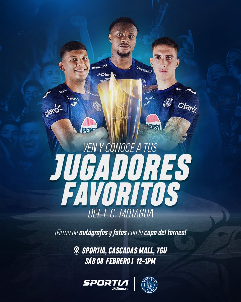 Ven por tu autógrafo, fotos y vive la emoción de posar junto a tu equipo favorito. ¡No te lo puedes perder! 💙💪

📍 Sportia, Cascadas Mall, Tegucigalpa.
🕛 12:00 PM - 1:00 PM.
🗓️ 8 de febrero 

¡Te esperamos! 👀