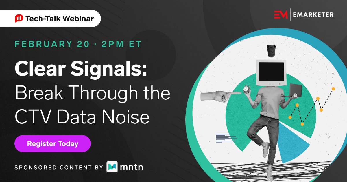 eMarketer's tweet photo. Join our Tech-Talk Webinar, “For Good Measure: How to Make the Most of CTV’s Data,” presented by @weareMNTN, and discover how to optimize mid and lower-funnel performance.
Register Today: https://t.co/W5MFdFXKXe
#CTV #performancemeasurement #MNTN https://t.co/uGKmTQcn87