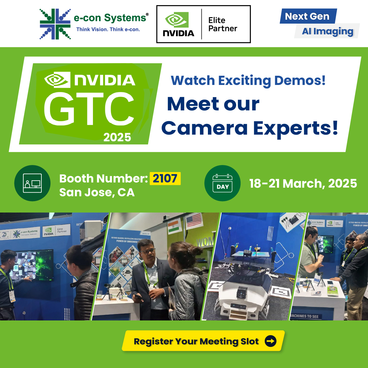 🌟 Join e-con Systems at #NVIDIA GTC 2025! 🌟

📅 March 18-21, 2025 | San Jose Convention Center
💥 Launch of Holoscan Camera for #NVIDIA platforms
🤖 Live AI demos
👨‍💼 Expert sessions

Register &amp; book a meeting: lnkd.in/e4DEwqiu
#AIImaging #GTC2025 <a href="/nvidia/">NVIDIA</a> <a href="/NVIDIARobotics/">NVIDIA Robotics</a>