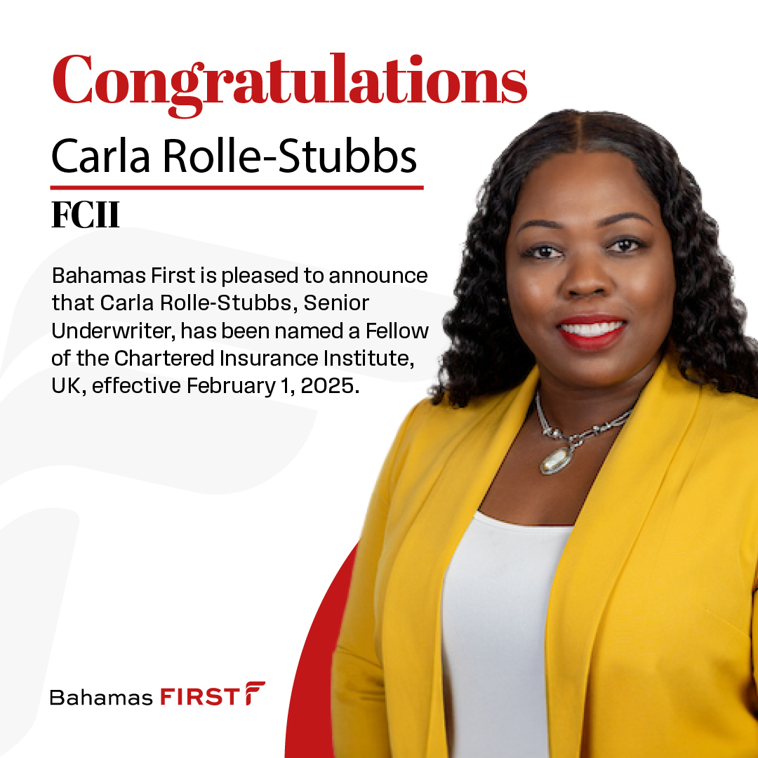 BahamasFirstGen's tweet image. Congratulations to Carla Rolle-Stubbs, FCII!

We are proud to announce that our very own Carla Rolle-Stubbs, Senior Underwriter, has been named a Fellow of the Chartered Insurance Institute (FCII), UK, effective February 1, 2025.