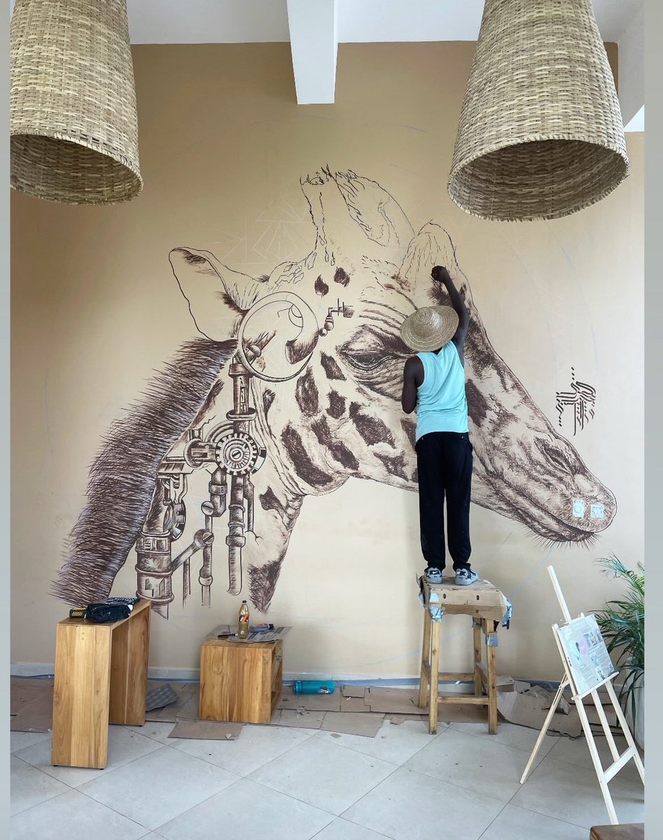 msale_art's tweet image. Grafikali live in Fumba town, Zanzibar 🇹🇿 #livepainting #muralism #interiordesign