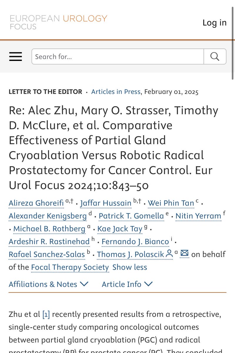 🚨Publication alert
1️⃣Comparison between FT and whole-gland treatment for PCa is necessary to highlight differences in oncological and functional outcomes  
2️⃣Due to several limitations, this study is not positioned to fully address these critical issues
🔗bit.ly/418p7Wb
