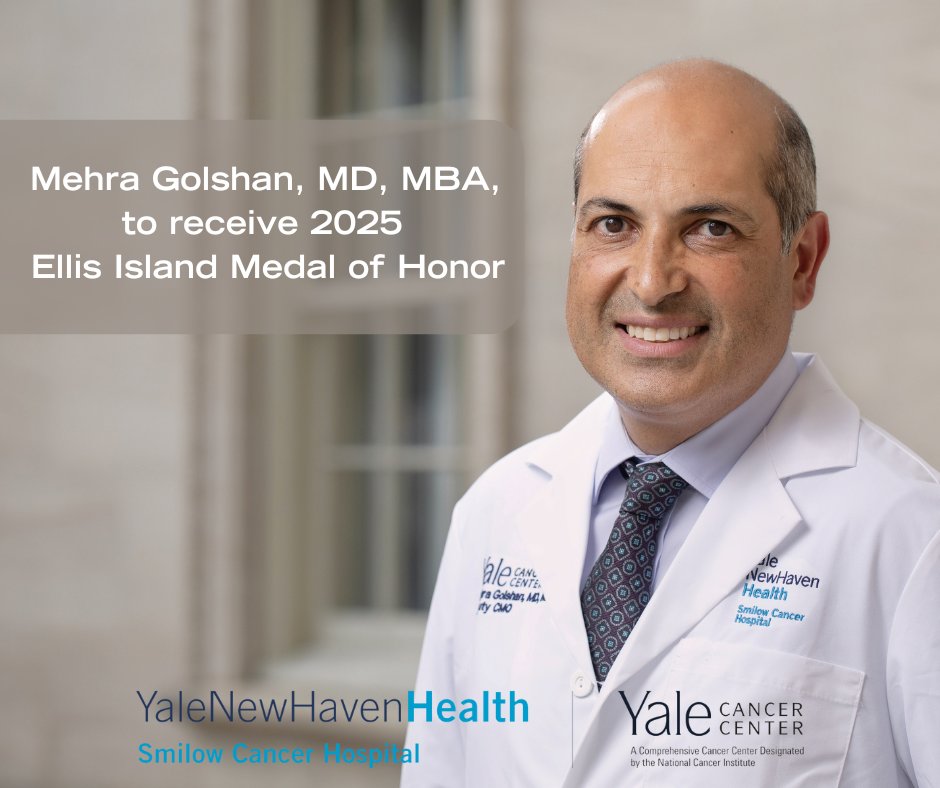 Smilow Cancer Hospital (@smilowcancer) on Twitter photo Congratulations to @MehraGolshan, awarded the esteemed 2025 Ellis Island Medal of Honor by the #EllisIslandHonorsSociety for his contributions to #breastcancer treatment + research, dedication to patient care, and commitment to mentorship.
medicine.yale.edu/news-article/m…
<a href="/YaleCancer/">Yale Cancer Center</a> Congratulations to @MehraGolshan, awarded the esteemed 2025 Ellis Island Medal of Honor by the #EllisIslandHonorsSociety for his contributions to #breastcancer treatment + research, dedication to patient care, and commitment to mentorship.
medicine.yale.edu/news-article/m…
<a href="/YaleCancer/">Yale Cancer Center</a>