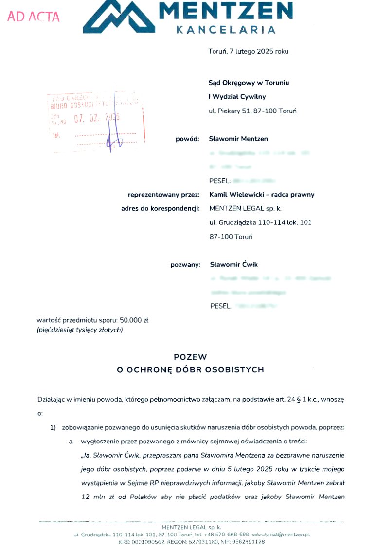 Do zobaczenia w sądzie <a href="/S_Cwik/">Sławomir Ćwik</a>!

Wniosłem o zobowiązanie pana do zapłaty 50 tysięcy złotych na zbiórkę dla powodzian, więc będzie pan pierwszą osobą w tej koalicji, która jakkolwiek im pomoże!