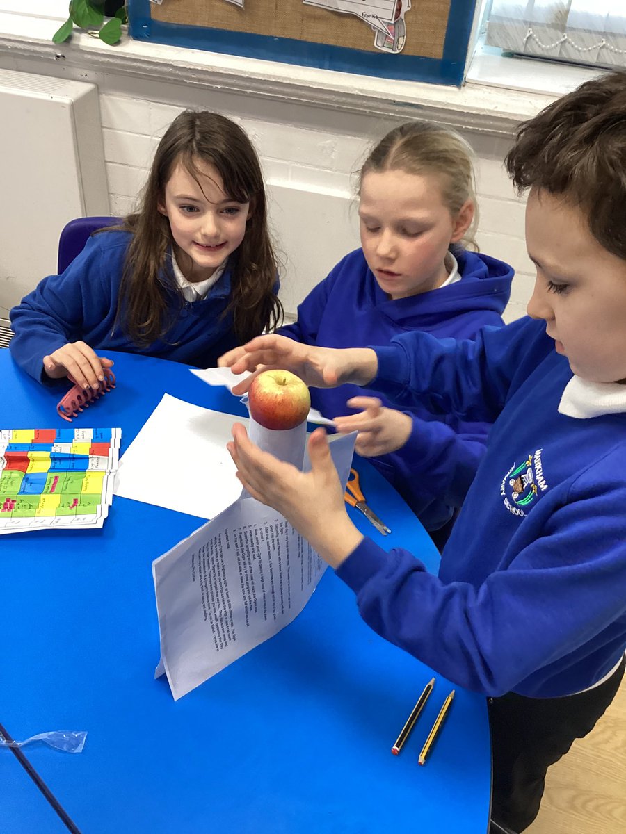 Y4 have been investigating skeletons. They took on the challenge of using paper and 1m of tape to create a structure strong enough to support an apple. We realised that hollow tubes work best but they need a support system, like leg bones with feet. Well done E, I and B!