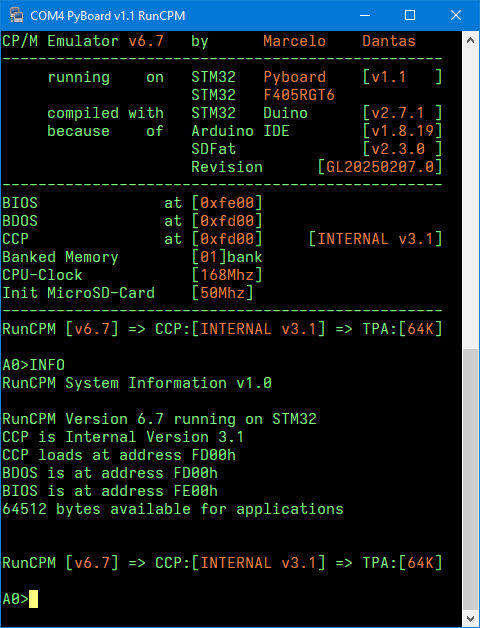 guidol70's tweet image. Now also the #RunCPM v6.7 Update 
for the #Pyboard v1.1 (#STM32) with 
the onboard SDCard-Slot ;) 

Get it at github.com/guidol70/RunCP…