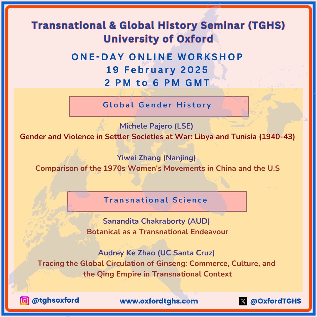 OxfordTGHS's tweet photo. ๐ข Join us for an engaging Global & Transnational Histories workshop!
Explore gender histories, science, intellectual history, & diasporic cultures with scholars worldwide.
๐
19th Feb , 2-6 PM GMT | Online
Scan the QR code to register!
#GlobalHistory #TGHS #OxfordHistory https://t.co/V7KDA4xeSn