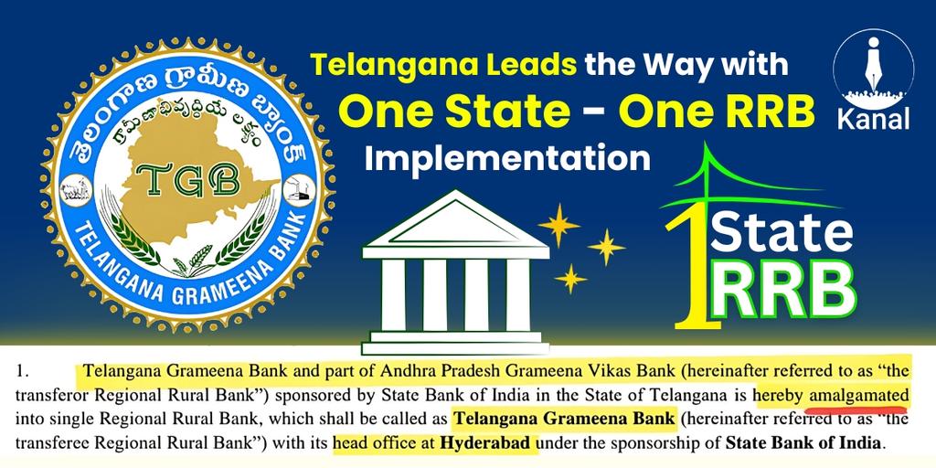 kanalmedia23's tweet photo. One State One #RRB: Telangana Sets Benchmark for Nationwide #Amalgamation
Read more at https://t.co/1qBSvMhA0o
#Telangana has become the first state to implement the #OneStateOneRRB framework, #merging Telangana Grameena Bank and #APGVB’s Telangana operations. The move sets a benchmark for RRB consolidation nationwide