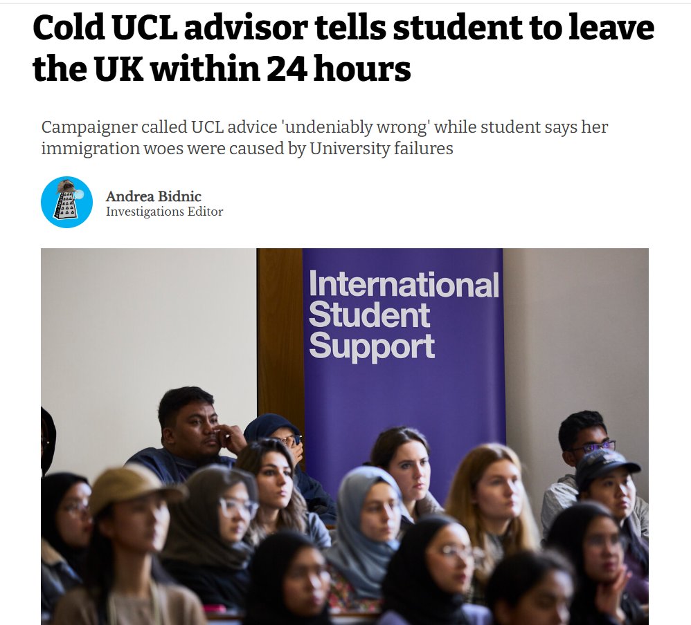 Investigative piece by <a href="/UCLCheeseGrater/">The Cheese Grater</a> of a case <a href="/ucl/">UCL</a> that <a href="/UnisNotBorders/">UnisResistBorders #WearAMask #BordersKillKnowledge</a> worked on in late summer of a migrant student who was erroneously told by a UCL student immigration advisor that they had "overstayed" &amp; had 24 hours to leave the UK. 

#HostileEnvironment 

🧵