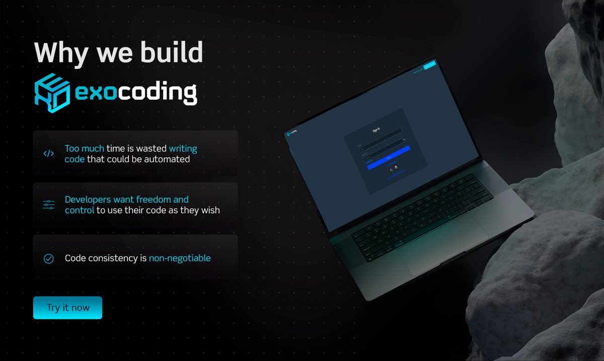 ExoCoding's tweet image. Why did we build Exocoding? Because crying over repetitive code wasn’t a sustainable career path 😭

Writing the same code over and over? No thanks.
Freedom to use code however you want? Yes, please.
Consistent code that doesn’t turn into spaghetti? Absolutely.

Start coding…