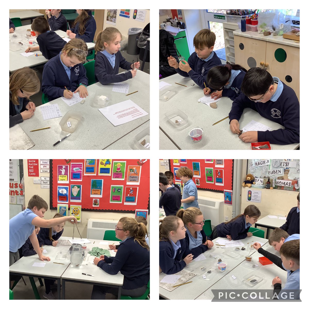 Dosbarth Elm worked collaboratively this week to carry out a series of scientific tests on rocks.