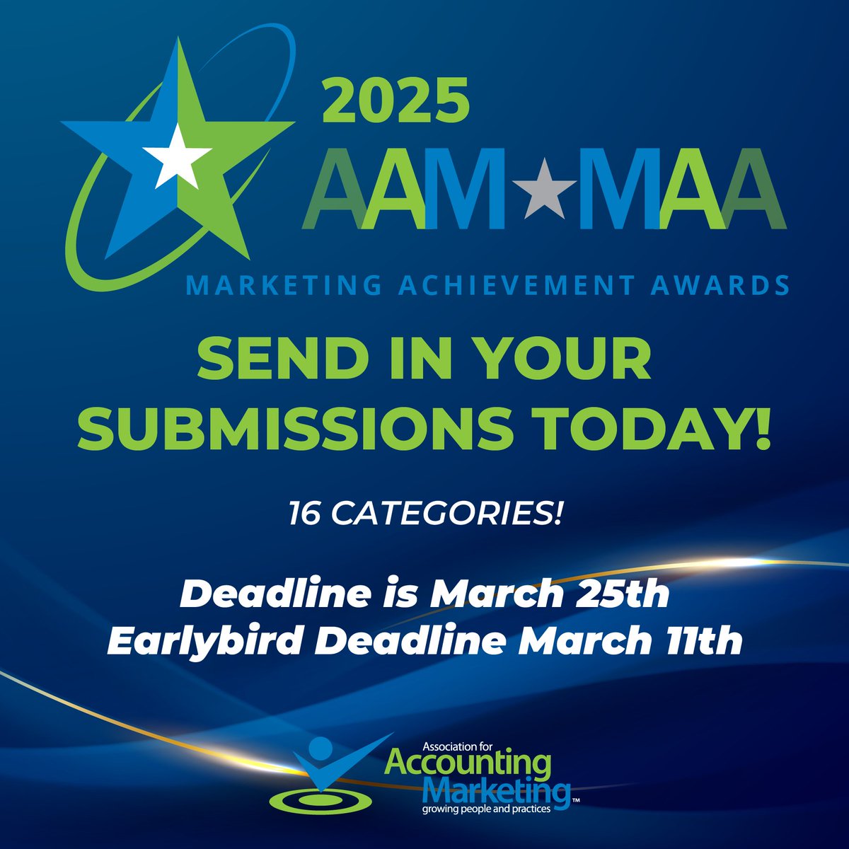 accountingrowth's tweet photo. Show Off Your Winning Work with AAM’s Marketing Achievement Awards!
📅 Submission deadline: March 25 (Early bird: March 11)
🔗 Submit today: https://t.co/feNQCtuMdB
#AAMawards #AccountingMarketing #MarketingAchievement #SuccessStories #BestInAccountingMarketing https://t.co/bTJeBAyUY8