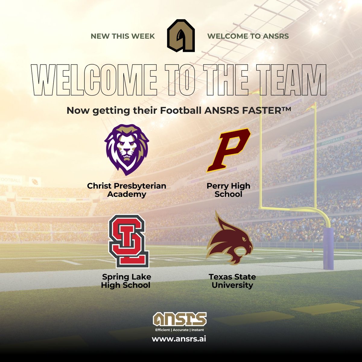 WELCOME! ANSRS is so happy to have you!💥

👉 <a href="/CPAFootball/">CPA Lions Football</a>
👉 <a href="/PHS_Football1/">PerryPanthersFootball</a>
👉 <a href="/SpringLakeFB/">Spring Lake Football</a> 
👉 <a href="/TXSTATEFOOTBALL/">Texas State Football</a> 

Get Your Football ANSRS FASTER™
🔗: ANSRS.AI