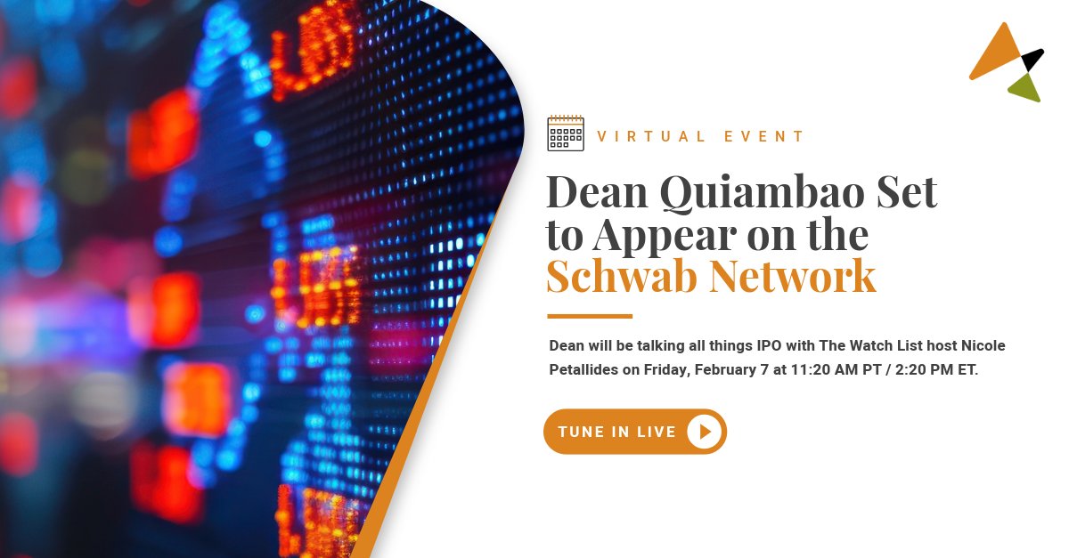 Armanino (@armanino_hq) on Twitter photo Catch Dean Quiambao on <a href="/SchwabNetwork/">Schwab Network</a> as he analyzes the shifting #IPO landscape. With momentum rising, are we on the brink of more IPO activity this quarter?
🎥Tune in live at 2:20 PM ET to find out which companies he’s tracking and more: ow.ly/akVO50UVlRE Catch Dean Quiambao on <a href="/SchwabNetwork/">Schwab Network</a> as he analyzes the shifting #IPO landscape. With momentum rising, are we on the brink of more IPO activity this quarter?
🎥Tune in live at 2:20 PM ET to find out which companies he’s tracking and more: ow.ly/akVO50UVlRE