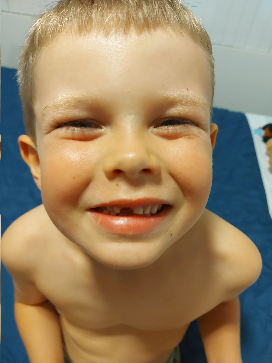 This morning I was greeted with this smile and a tooth in his hand. Going to get expensive quick, as he got another 3 that are wobbly too 😬 going to look delightful when it's school photo time 🤣 he's now in bed waiting for the tooth fairy.