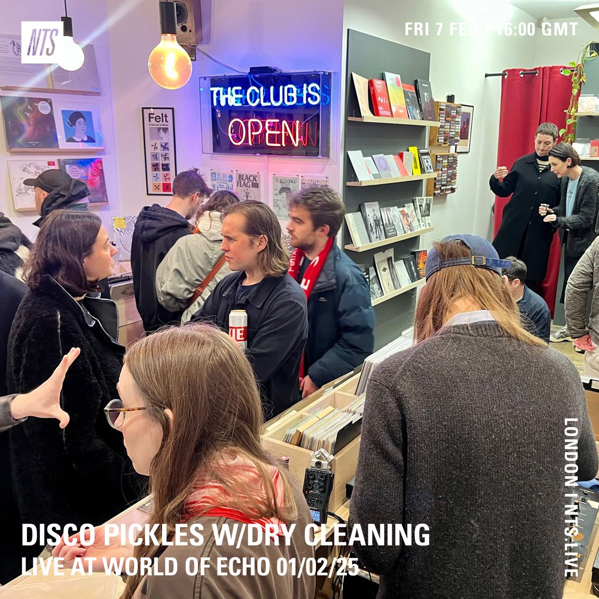 Join us today at 16:00 GMT @nts_radio for a fine slice of Disco Picklings with Dry Cleaning. This month we hosted the show from our dear pals <a href="/worldofecho/">Claire</a> using on the occasion of their shop relaunch! Link: nts.live/shows/dry-clea…