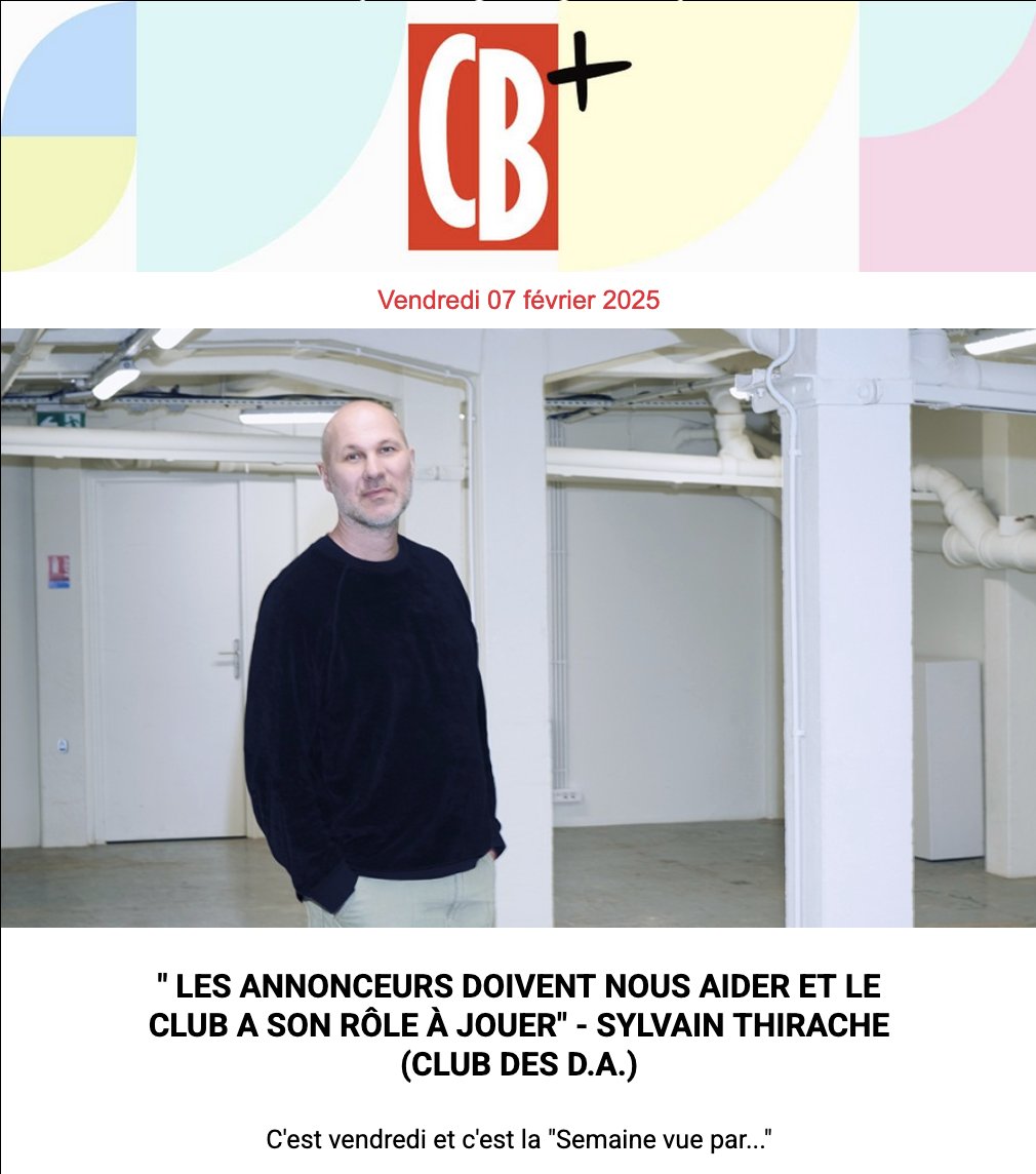 📩 La CB+ du 07 février est arrivée → a.cbnews.fr/nohtml/4376/10…

► La semaine vue par Sylvain Thirache (<a href="/clubdesda/">Le Club des DA</a> ) 
► "J’adore avoir un brief d’une marque qui semble ne pas correspondre à <a href="/TwitchFR/">Twitch FR</a>" - Gemma Battenbough
► 88% des algorithmes sont créés par des hommes...