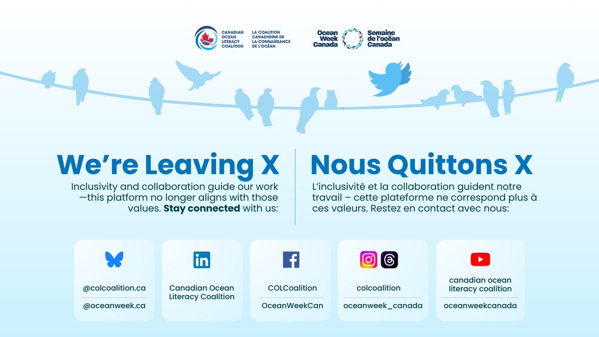 After careful thought, we’ve decided to leave X. The platform no longer aligns with our values of inclusivity and collaboration. Thank you for engaging with us here.

#GoodbyeX #OceanLiteracy #COLC  🌊