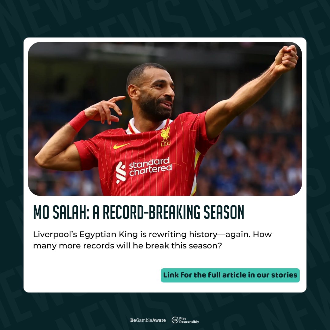 betinirelandie's tweet photo. Mo Salah is making history once again! 🔥⚽ 
With Liverpool flying high in the Premier League &amp; UCL, he’s breaking records left and right. How many goals will he finish with this season? 🤔 

Read more: https://t.co/91fieE8WLY
 
#MoSalah #LFC #PremierLeague #UCL #FootballRecords https://t.co/1CU5ogzpny