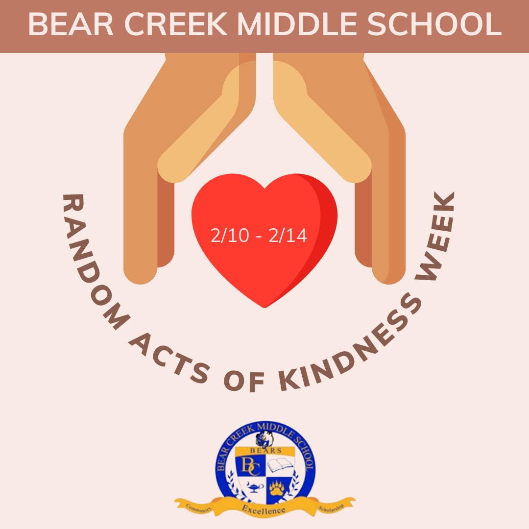 B.UPshaw. Ed.S (@edsbup) on Twitter photo How will you spread kindness this upcoming week 💭? The Bear Creek Counseling Team invites you to join the challenge 💛 & share your random acts of kindness stories 🫶🏾! #RAKWeek #KindnessCounts #CommunityLove #PayItForward
<a href="/CreekCounsel/">BCMS Counselors</a> <a href="/gemini061274/">Patricia Nealy, LMSW</a> <a href="/billups_LA/">Lamar A. Billups</a> How will you spread kindness this upcoming week 💭? The Bear Creek Counseling Team invites you to join the challenge 💛 & share your random acts of kindness stories 🫶🏾! #RAKWeek #KindnessCounts #CommunityLove #PayItForward
<a href="/CreekCounsel/">BCMS Counselors</a> <a href="/gemini061274/">Patricia Nealy, LMSW</a> <a href="/billups_LA/">Lamar A. Billups</a>
