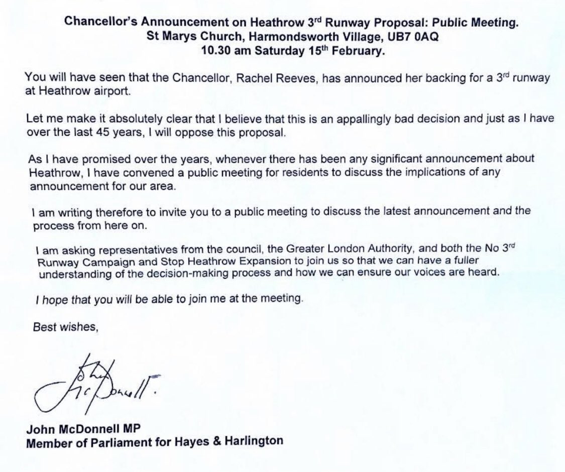 NoR3Coalition's tweet image. PUBLIC MEETING ON HEATHROW EXPANSION

Saturday 15 February, 10.30am, Harmondsworth

Hosted by @johnmcdonnellMP with senior representatives from @Hillingdon and @StopHeathrowExp as well as our Chair, Paul McGuinness. Full details below.