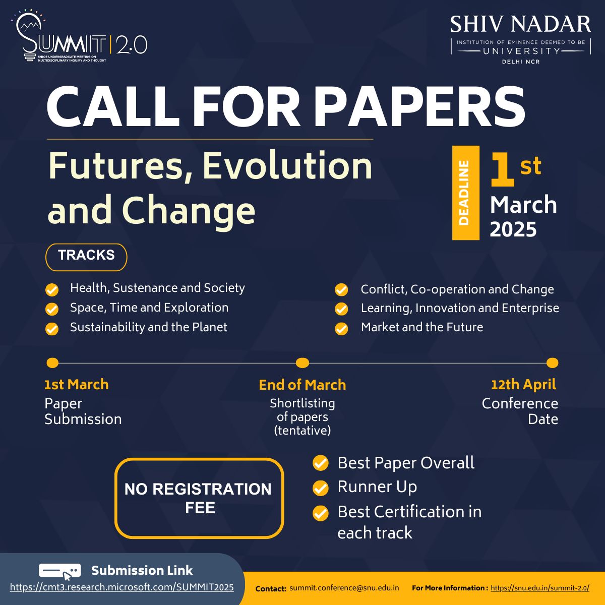 Attention UG Students, Summit 2.0 is here!  🎓🔬
Fantastic opportunity to showcase your work, engage with peers and experts, refine your scientific communication skills. 

Details 👇
snu.edu.in/summit-2.0/pap…
📅 April 12, 2025
📍 Location: Shiv Nadar University, Delhi NCR