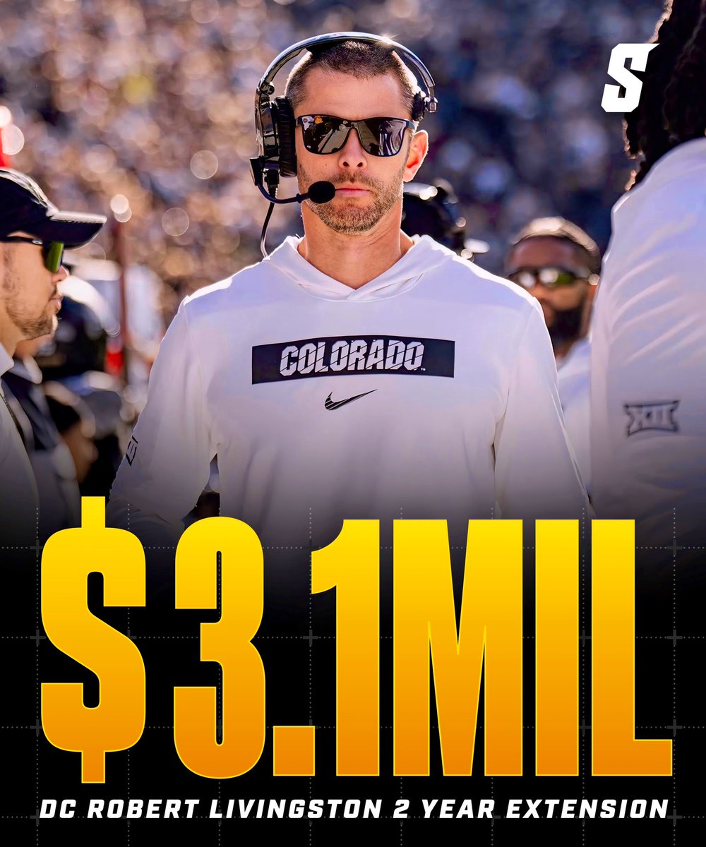 STAMPEDE (@stampedeftbl) on Twitter photo Colorado and Deion Sanders signed DC Robert Livingston to a 2-year, $3.1M deal worth $1.5M in 2025 and $1.6M in 2026!
Making him one of the highest-paid assistants in the Big 12 and the top-paid in CU history💰🔥
(Via: <a href="/BrianHowell33/">Brian Howell</a>) Colorado and Deion Sanders signed DC Robert Livingston to a 2-year, $3.1M deal worth $1.5M in 2025 and $1.6M in 2026!
Making him one of the highest-paid assistants in the Big 12 and the top-paid in CU history💰🔥
(Via: <a href="/BrianHowell33/">Brian Howell</a>)
