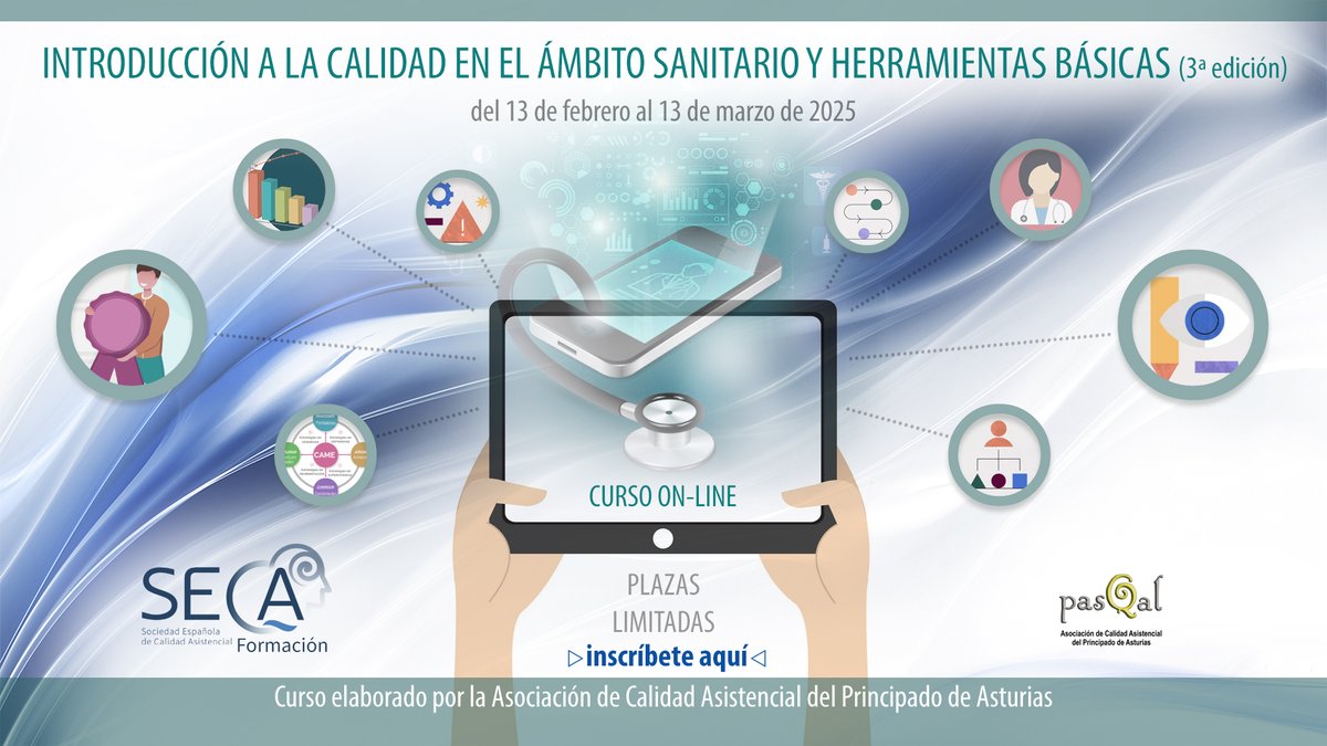 📢 Tras el éxito de las primeras dos ediciones, lanzamos el 3º curso "Introducción a la calidad en el ámbito sanitario y herramientas básicas" elaborado por <a href="/PasQalAsturias/">PasQal</a> 
‼️Plazas limitadas 
➡️ bit.ly/4hLDfv5
#CalidadAsistencial