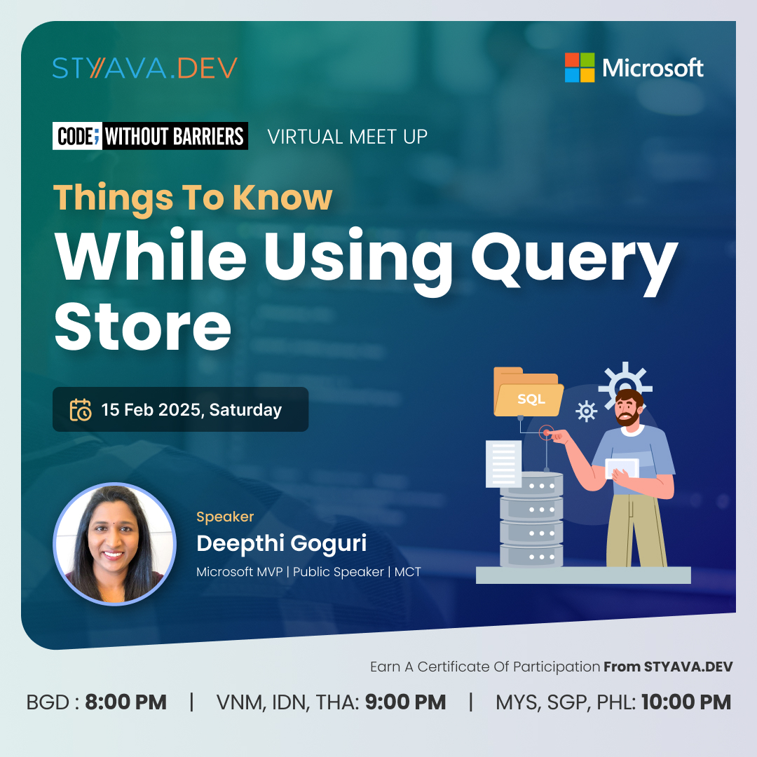 StyavaD's tweet image. 💡 Learn how to analyze, optimize, and manage query performance like a pro in this demo-packed session with Deepthi Goguri (Microsoft MVP, MCT, Public Speaker).
🔗 Save your spot now! smpl.is/a1wt3

#SQLServer #QueryStore #DatabasePerformance #Azure #styavadev