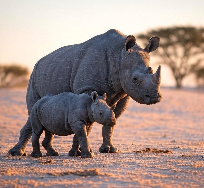 RhinoNamibia's tweet image. Black rhino calves are born after a gestation period lasting 15-17 months. Newborns weigh between 30-45 kg at birth.

The calf nurses on the mother&apos;s milk for 1-2 years. They usually stay with their mother for 2-4 years before becoming independent.