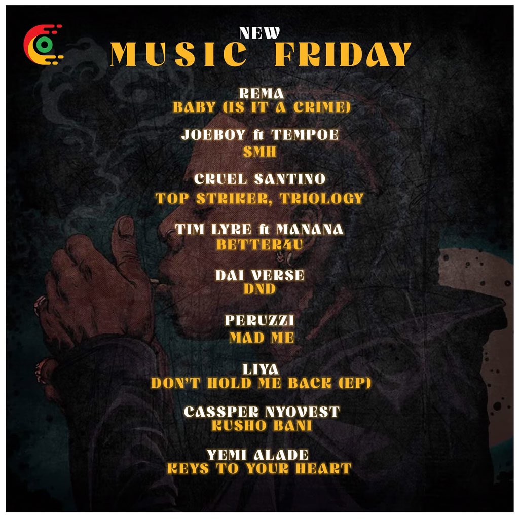 CosoroRadio's tweet image. New Music Friday ‼️🔔

The best of Spanking new this week!
Rema - Baby (Is It A Crime)
Odumodublvck x Victony - Pity This Boy
Joeboy x Tempoe - SMH
Cruel Santino - Top Striker, Triology
Tim Lyre x Manana - Better4U
Dai Verse - DND
Shatta Wale - Jo Lese

Link to playlist 🔗 ⬇️