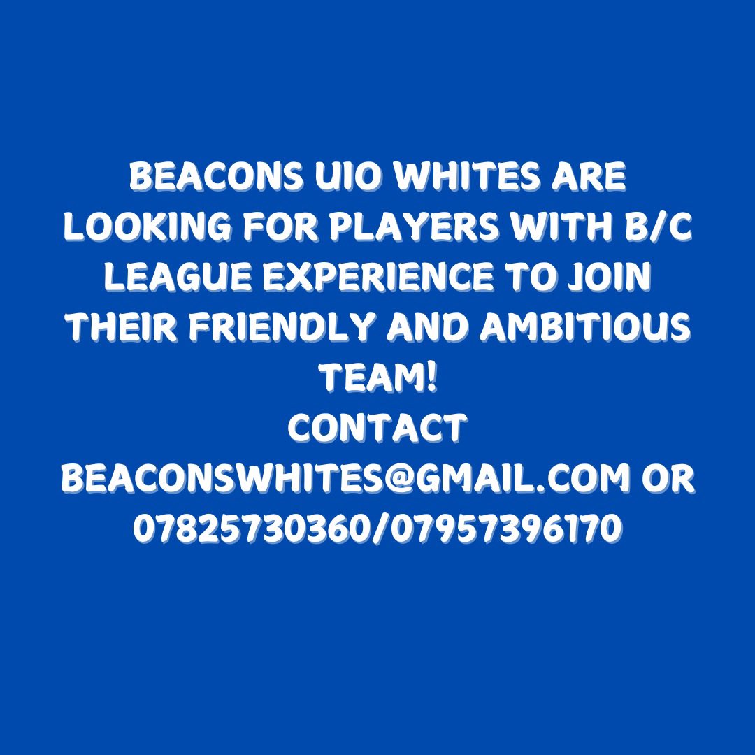 BeaconsFC's tweet image. Looking for a new U10 team? Beacons Whites are looking for new players to join their friendly team. Get in touch! ☎️