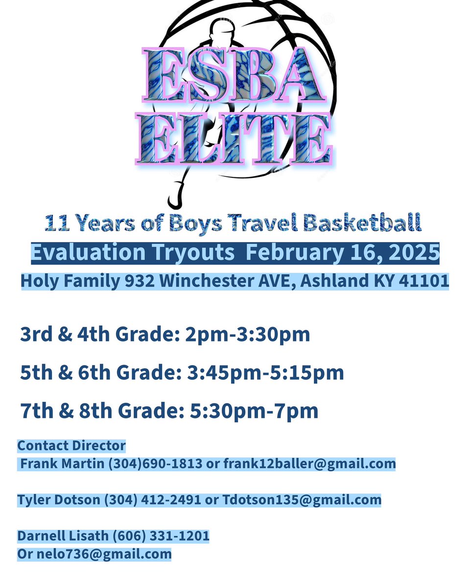 frank12baller's tweet photo. ESBA Elite Boys Basketball Evaluation Tryouts on February 16, 2025. https://t.co/VtpSA1CFn4