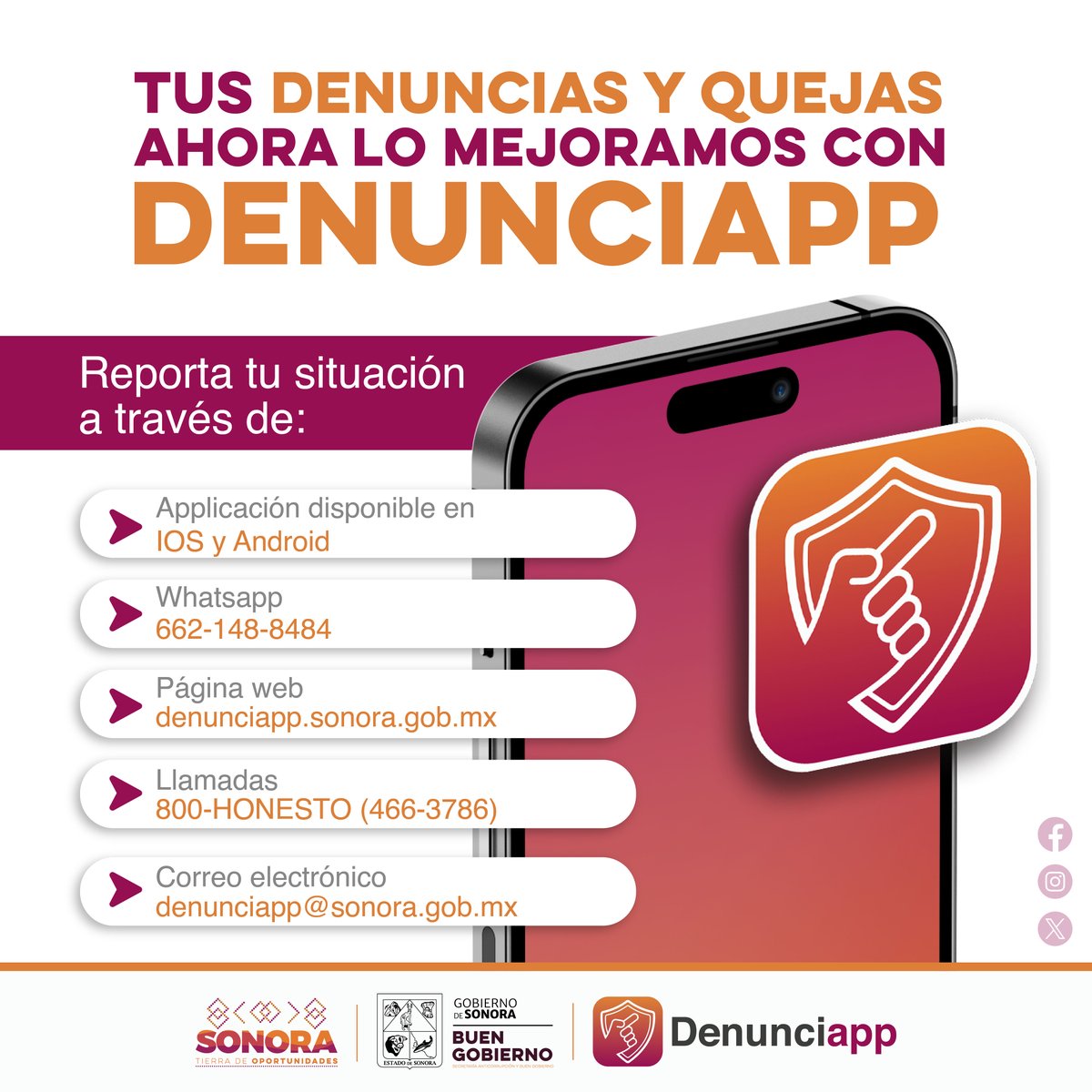 buengobiernoson's tweet photo. En la Secretaría #BuenGobiernoSonora usamos la tecnología a tu favor, poniendo a disposición las vías de denuncia de manera sencilla y al alcance de todas y todos.

Haz vigilancia ciudadana con nosotros, si un funcionario público te pide mochada ¡Denúncialo! WhatsApp 662-148-8484 https://t.co/akCX0J0t9A