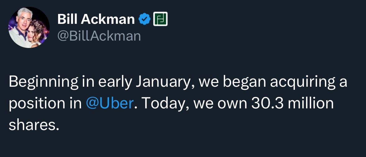 StockMKTNewz's tweet image. JUST IN:

Bill Ackman now owns 33.3 Million shares of $UBER