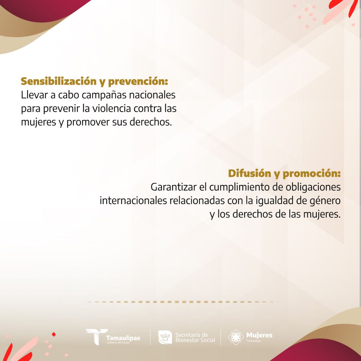 imtamaulipeca's tweet photo. Conoce el objetivo de la Secretaría de las Mujeres!
Juntas y juntos promovamos la igualdad y protección de las Mujeres.
#BienestarParaTodasYTodos
#NoMasViolencia
#transformación https://t.co/o0x2EbCL6h