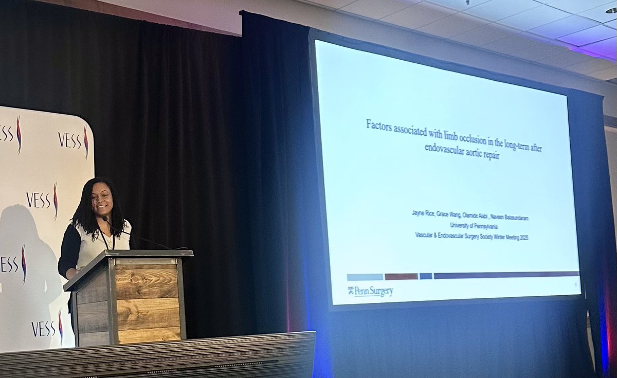 Penn Vascular Surgery (@pennvascular) on Twitter photo PGY-4 resident Jayne Rice giving an outstanding presentation on factors associated with limb occlusion after endovascular aneurysm repair at VESS <a href="/pennsurgery/">PennSurgery</a> <a href="/VascularSVS/">Vascular SVS</a> <a href="/FutureVascSurgn/">FutureVascSurgeons</a> <a href="/VascularMD/">Darren Schneider, MD</a> <a href="/JayneRiceMD/">Jayne Rice, MD</a> #VESS2025 PGY-4 resident Jayne Rice giving an outstanding presentation on factors associated with limb occlusion after endovascular aneurysm repair at VESS <a href="/pennsurgery/">PennSurgery</a> <a href="/VascularSVS/">Vascular SVS</a> <a href="/FutureVascSurgn/">FutureVascSurgeons</a> <a href="/VascularMD/">Darren Schneider, MD</a> <a href="/JayneRiceMD/">Jayne Rice, MD</a> #VESS2025