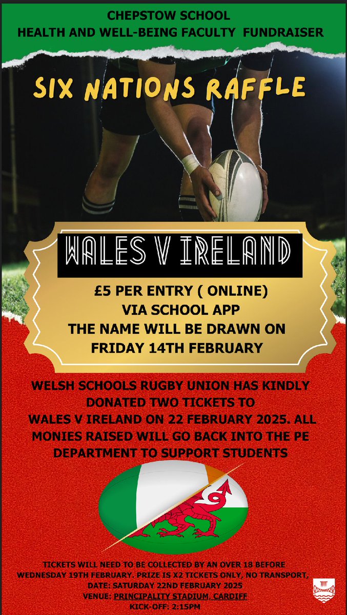 One week to go until we draw the winner for this great prize, plus the added bonus of putting money back into the Health and Wellbeing Faculty. 

Tickets can be purchased via the school app. 
#beinittowinit