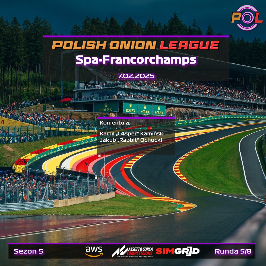 c4spertv's tweet photo. Piątek piątunio piąta runda w Polish Onion League
Dzisiaj wraz z @rabbit990110  zabierzemy was na tor @circuitspa 
Start 20:00 💪🏎
https://t.co/uslhBTQJiU
#assettocorsacompetizione #acc #circiutspa #esports #simracing #commentary #komentarz #yt https://t.co/N5xBSdKBlv