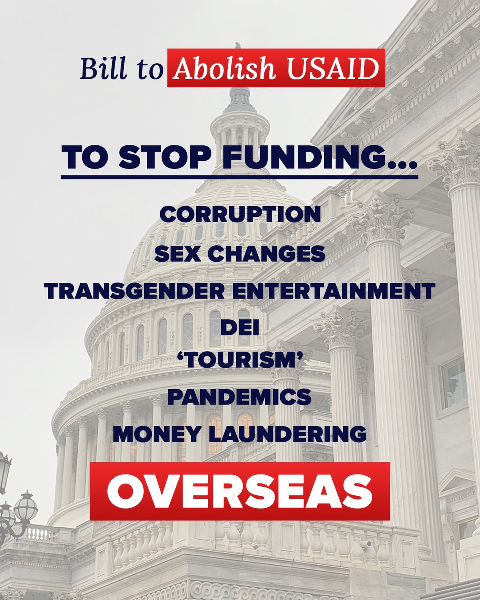 FmrRepMTG's tweet photo. 🚨 BILL DROP: ABOLISH USAID 🚨

USAID burns over $40 BILLION a year pushing the Democrat’s woke agenda at home &amp; abroad for regime change.

As Chairwoman of @DOGECommittee, I’m leading the War on Waste.

Time to AXE this America Last agency. 🪓 https://t.co/WFbFDzJ7Zh