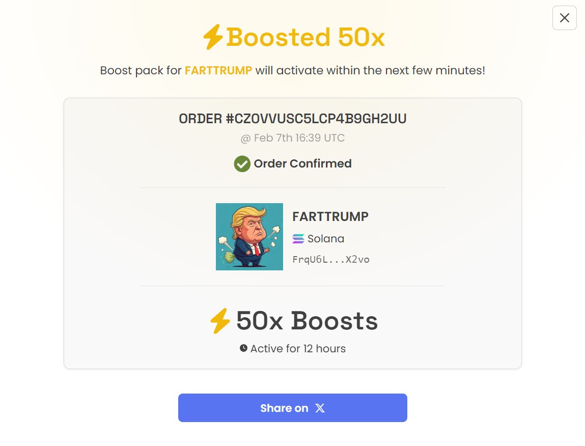 FartTrumpSolana's tweet photo. ⚡ Boosted 200x FARTTRUMP on DEX Screener!
https://t.co/jd9LceKtE8 https://t.co/TdVPjFjxTA