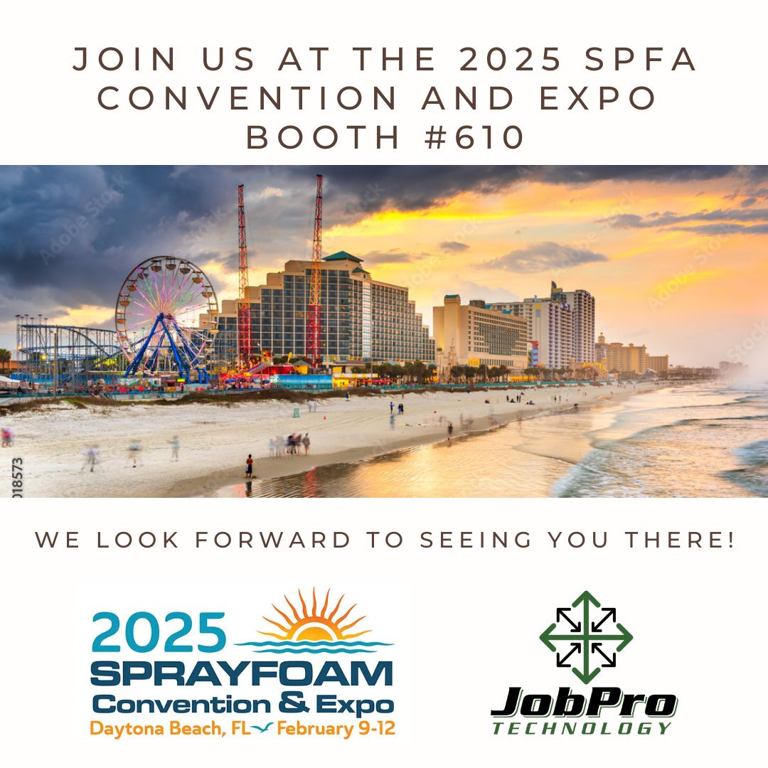 JobProTech's tweet image. JobPro is heading to the 2025 SPFA Annual Convention &amp;amp; Expo! Come visit our booth to see how our spray foam job management software can take your business to the next level!🚀📈
 📍Location: Daytona Beach, FL
 🗓️Date: February 10-12
 🎯 Booth #: 610