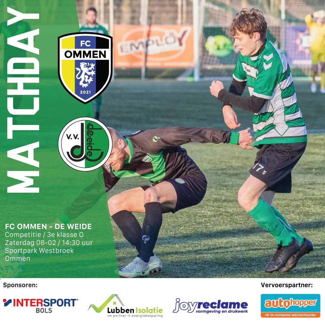 Zaterdag 8 februari 14:30 uur: 
FC Ommen - De Weide ⚽️