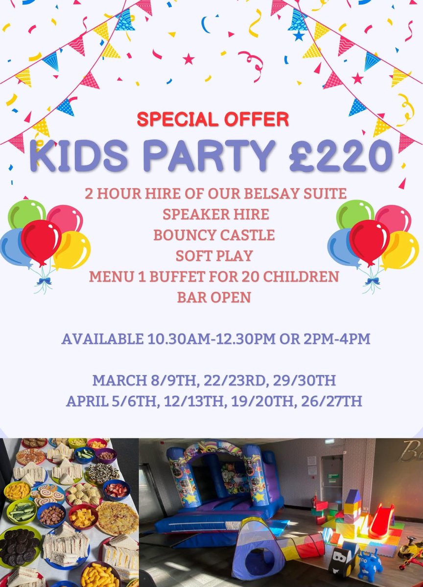Looking to book a children's party in March or April 👀Save yourself £115 by booking our special party offer. Valid on new bookings only!!! Contact a member of staff for more details or to book🎈🎉🥳🎂