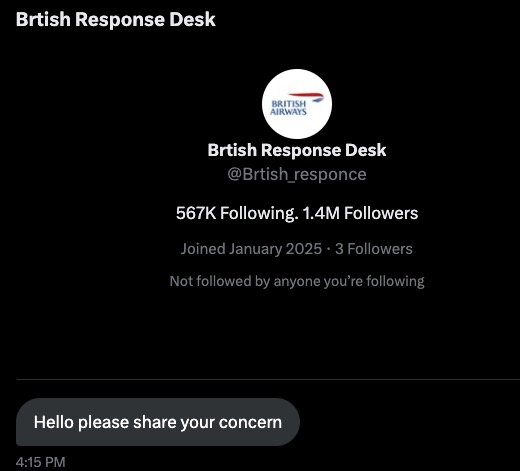 ShawWellPete's tweet photo. @British_Airways I received a DM which looks like it may be a scammer? https://t.co/iJlqIcK0Vw