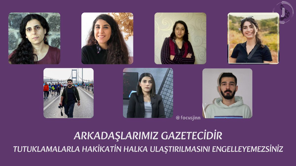 focusjinn's tweet photo. Hepsine tanığız, arkadaşlarımız gazetecidir.

🟣Reyhan Hacıoğlu GAZETECİDİR !
🟣Necla Demir GAZETECİDİR !
🟣Rahime Karvar GAZETECİDİR !
🟣Öznur Değer GAZETECİDİR !
🟣Vedat Örüç GAZETECİDİR !
🟣Eylem Babayiğit GAZETECİDİR !
🟣Welat Ekin GAZETECİDİR !

#ArkadaşlarımızGazetecidir https://t.co/wDhygsZxLI