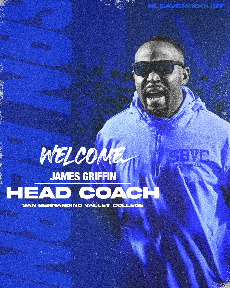 San Bernardino Valley College Football (@sbvcfb) on Twitter photo Welcome to our New Head Football Coach <a href="/MrGriffin22/">Coach Griff</a>!
Coach Griff brings years of experience & winning from HS and JUCO to the Valley family. Most recently winning back to back (‘23/‘24) National Championships w/ Powerhouse Mater Dei High School.
#LeaveNoDoubt | #TurnTheCityUp Welcome to our New Head Football Coach <a href="/MrGriffin22/">Coach Griff</a>!
Coach Griff brings years of experience & winning from HS and JUCO to the Valley family. Most recently winning back to back (‘23/‘24) National Championships w/ Powerhouse Mater Dei High School.
#LeaveNoDoubt | #TurnTheCityUp